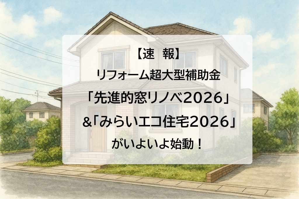 【速報】リフォーム超大型補助金「先進的窓リノベ2026」＆「みらいエコ住宅2026」がいよいよ始動！